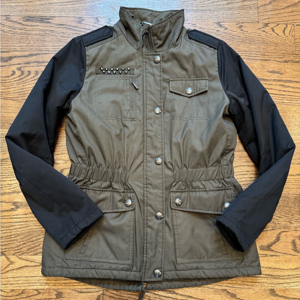 Laundry by Shelli Segal Utility Jacket Black & Olive Cinched Waist Medium